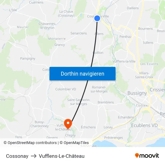 Cossonay to Vufflens-Le-Château map