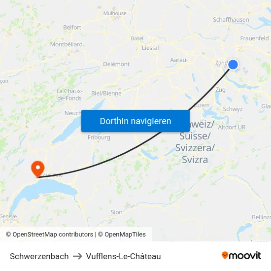 Schwerzenbach to Vufflens-Le-Château map