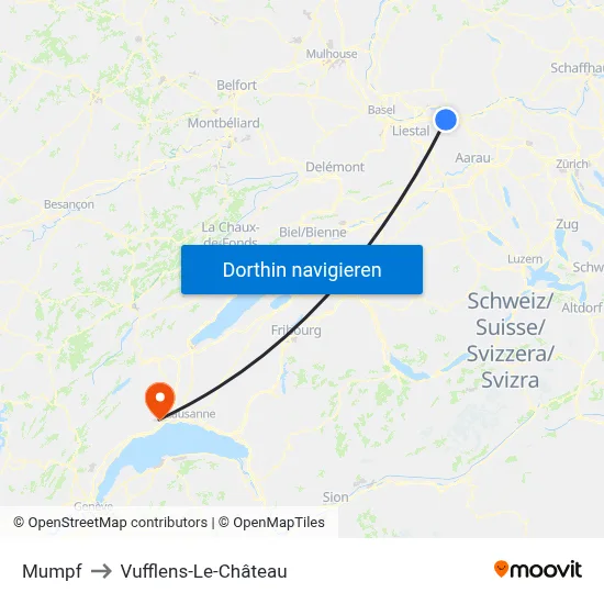 Mumpf to Vufflens-Le-Château map
