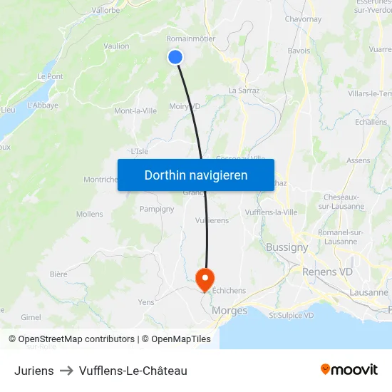 Juriens to Vufflens-Le-Château map