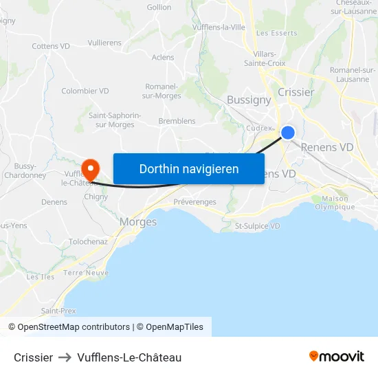 Crissier to Vufflens-Le-Château map