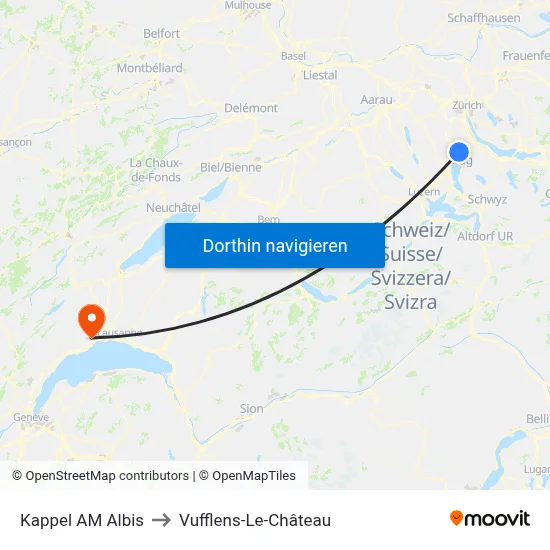Kappel AM Albis to Vufflens-Le-Château map