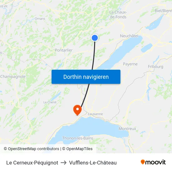 Le Cerneux-Péquignot to Vufflens-Le-Château map
