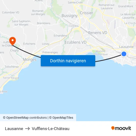 Lausanne to Vufflens-Le-Château map