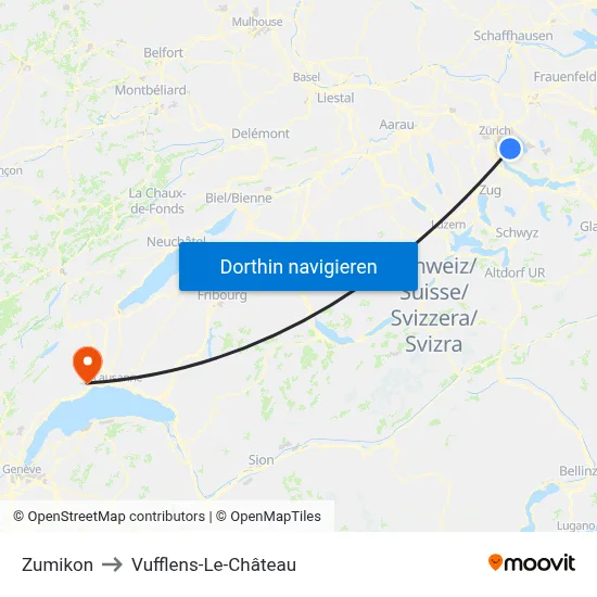 Zumikon to Vufflens-Le-Château map