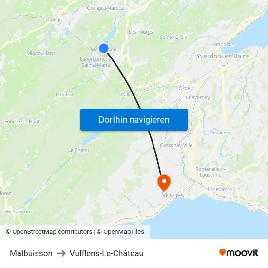 Malbuisson to Vufflens-Le-Château map