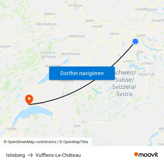 Islisberg to Vufflens-Le-Château map