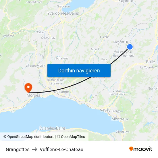 Grangettes to Vufflens-Le-Château map