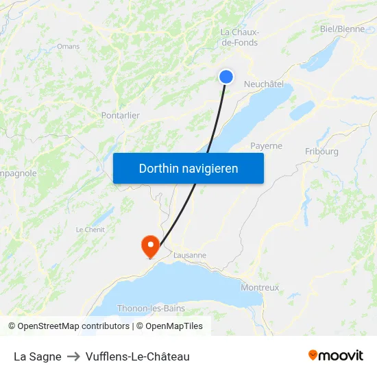 La Sagne to Vufflens-Le-Château map