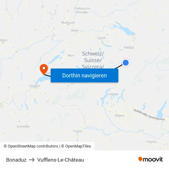 Bonaduz to Vufflens-Le-Château map