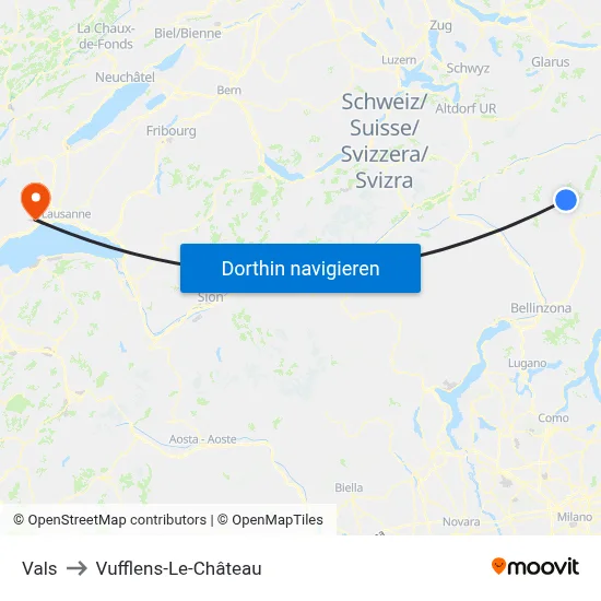 Vals to Vufflens-Le-Château map