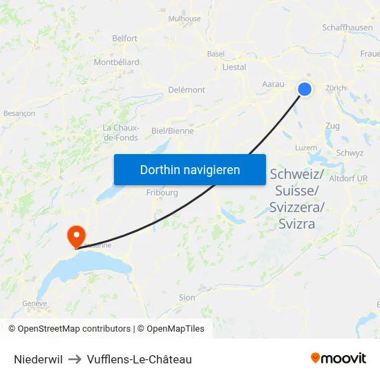 Niederwil to Vufflens-Le-Château map