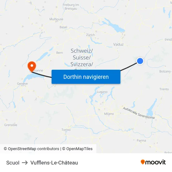 Scuol to Vufflens-Le-Château map