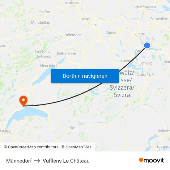 Männedorf to Vufflens-Le-Château map