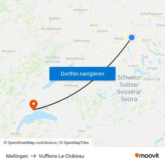 Mellingen to Vufflens-Le-Château map