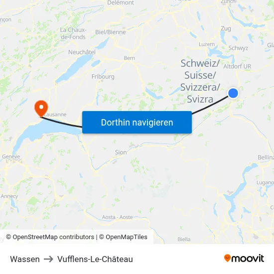 Wassen to Vufflens-Le-Château map