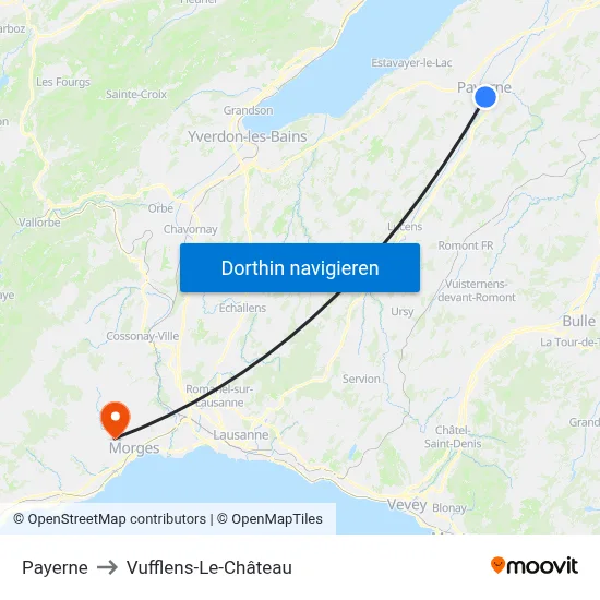 Payerne to Vufflens-Le-Château map