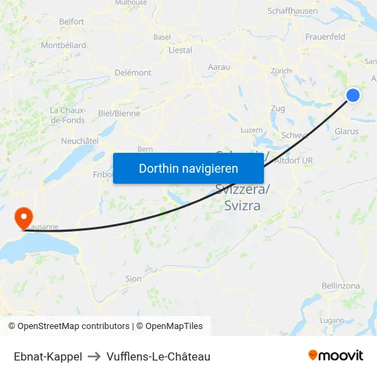 Ebnat-Kappel to Vufflens-Le-Château map