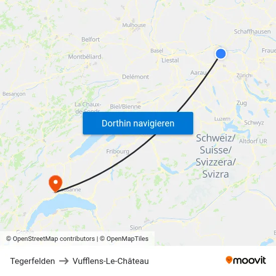 Tegerfelden to Vufflens-Le-Château map