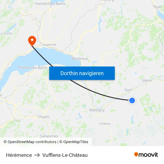Hérémence to Vufflens-Le-Château map