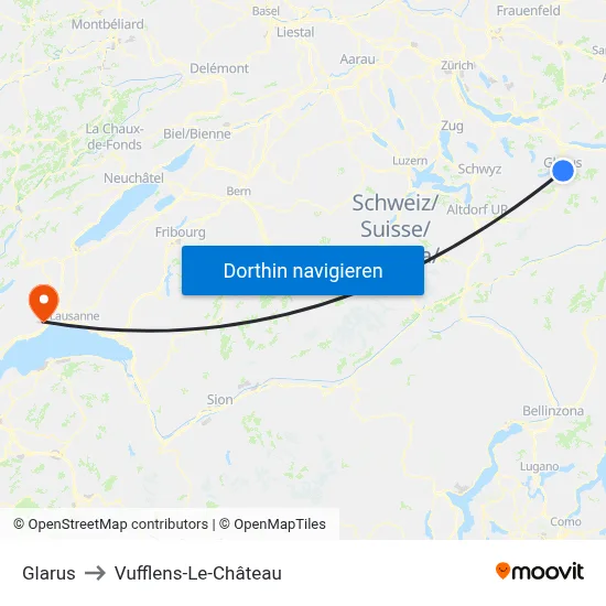 Glarus to Vufflens-Le-Château map