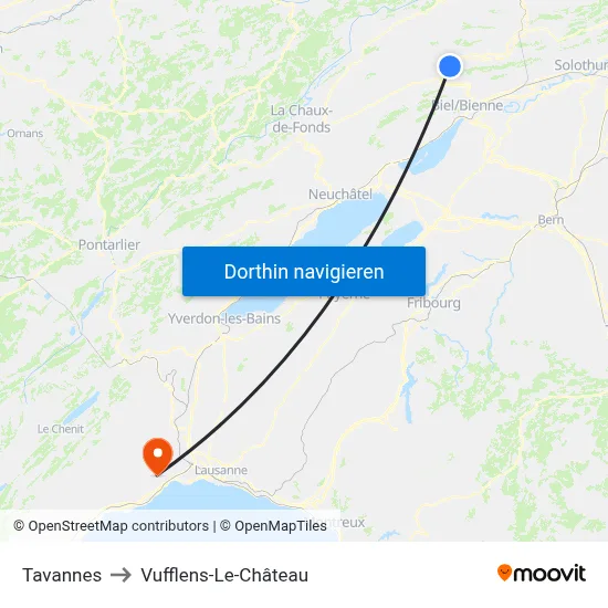 Tavannes to Vufflens-Le-Château map