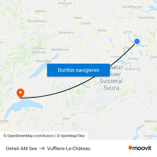 Oetwil AM See to Vufflens-Le-Château map