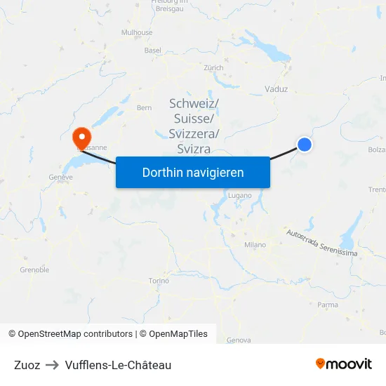 Zuoz to Vufflens-Le-Château map