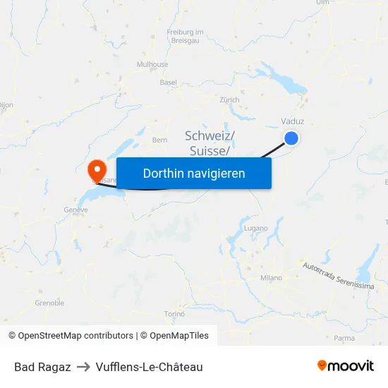 Bad Ragaz to Vufflens-Le-Château map