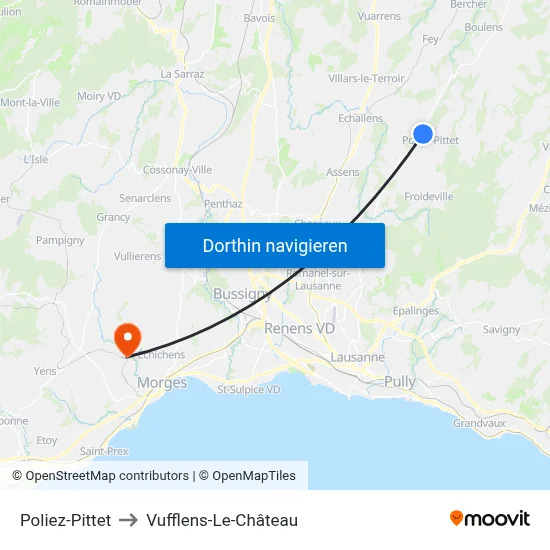Poliez-Pittet to Vufflens-Le-Château map