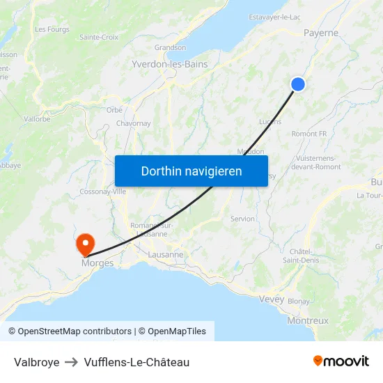 Valbroye to Vufflens-Le-Château map