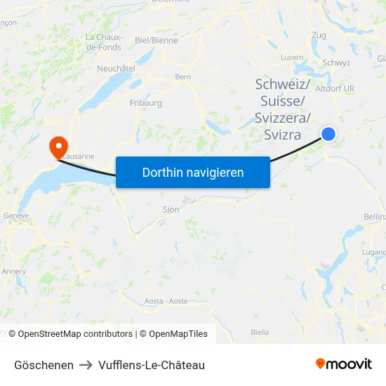 Göschenen to Vufflens-Le-Château map
