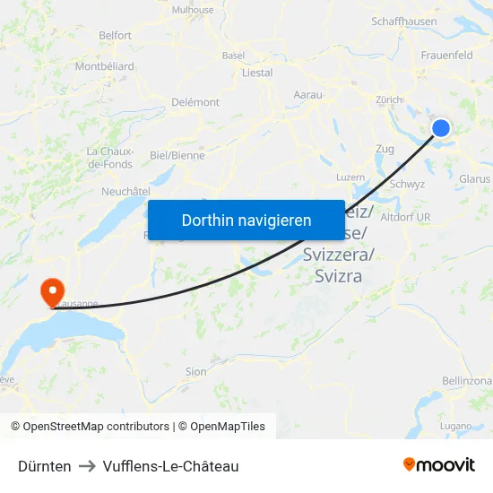 Dürnten to Vufflens-Le-Château map