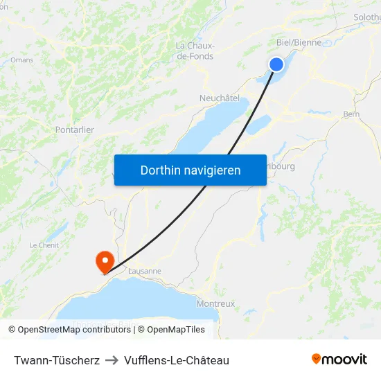 Twann-Tüscherz to Vufflens-Le-Château map