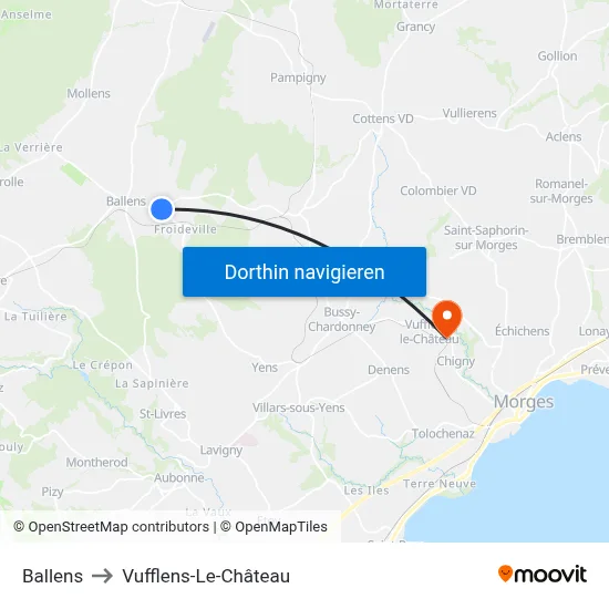 Ballens to Vufflens-Le-Château map