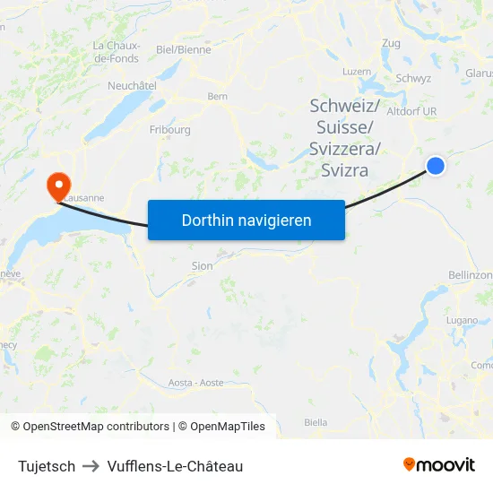 Tujetsch to Vufflens-Le-Château map