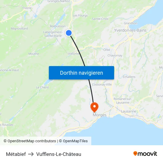 Métabief to Vufflens-Le-Château map