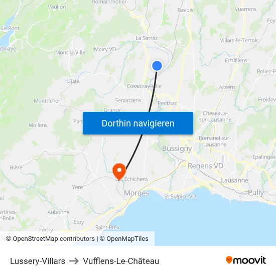 Lussery-Villars to Vufflens-Le-Château map