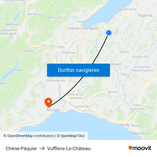 Chêne-Pâquier to Vufflens-Le-Château map