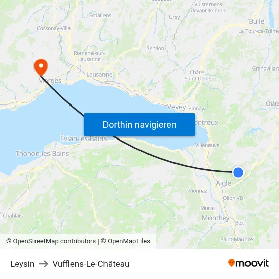 Leysin to Vufflens-Le-Château map