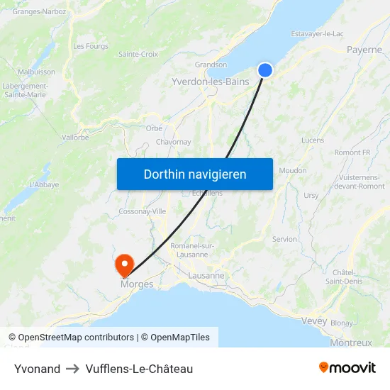 Yvonand to Vufflens-Le-Château map
