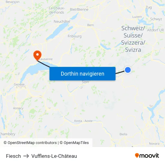 Fiesch to Vufflens-Le-Château map