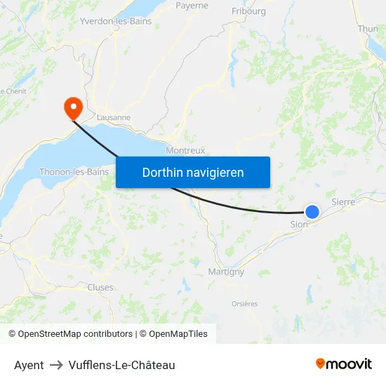 Ayent to Vufflens-Le-Château map