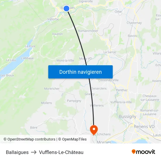 Ballaigues to Vufflens-Le-Château map