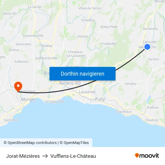 Jorat-Mézières to Vufflens-Le-Château map