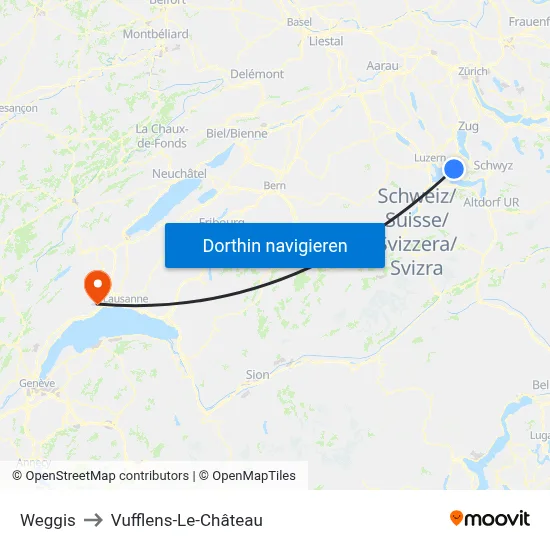 Weggis to Vufflens-Le-Château map
