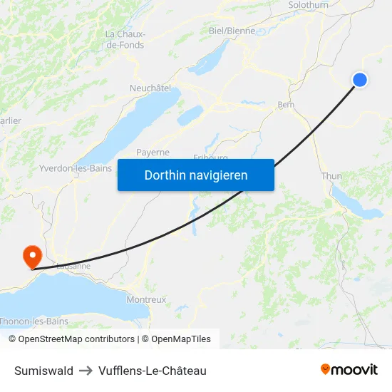 Sumiswald to Vufflens-Le-Château map