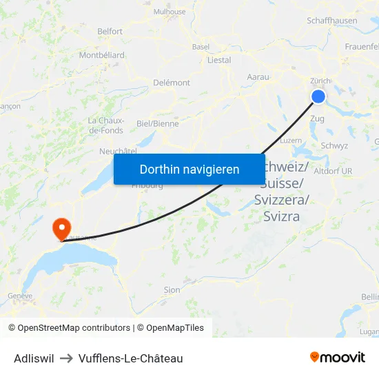 Adliswil to Vufflens-Le-Château map