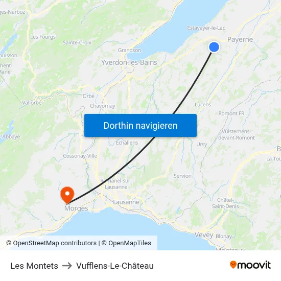 Les Montets to Vufflens-Le-Château map