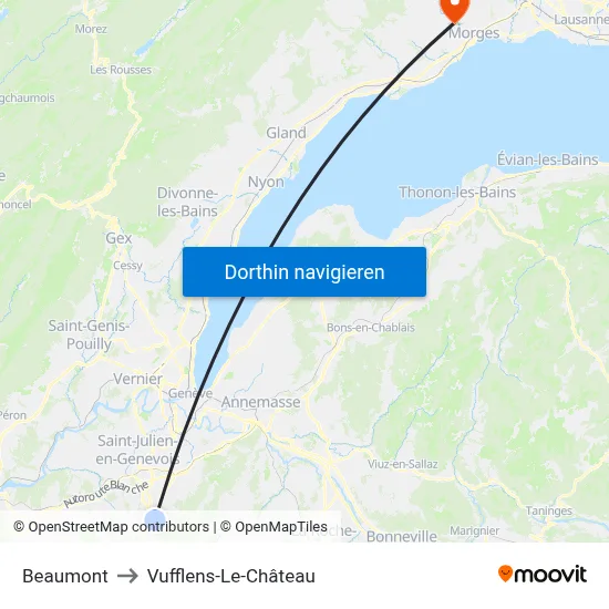 Beaumont to Vufflens-Le-Château map